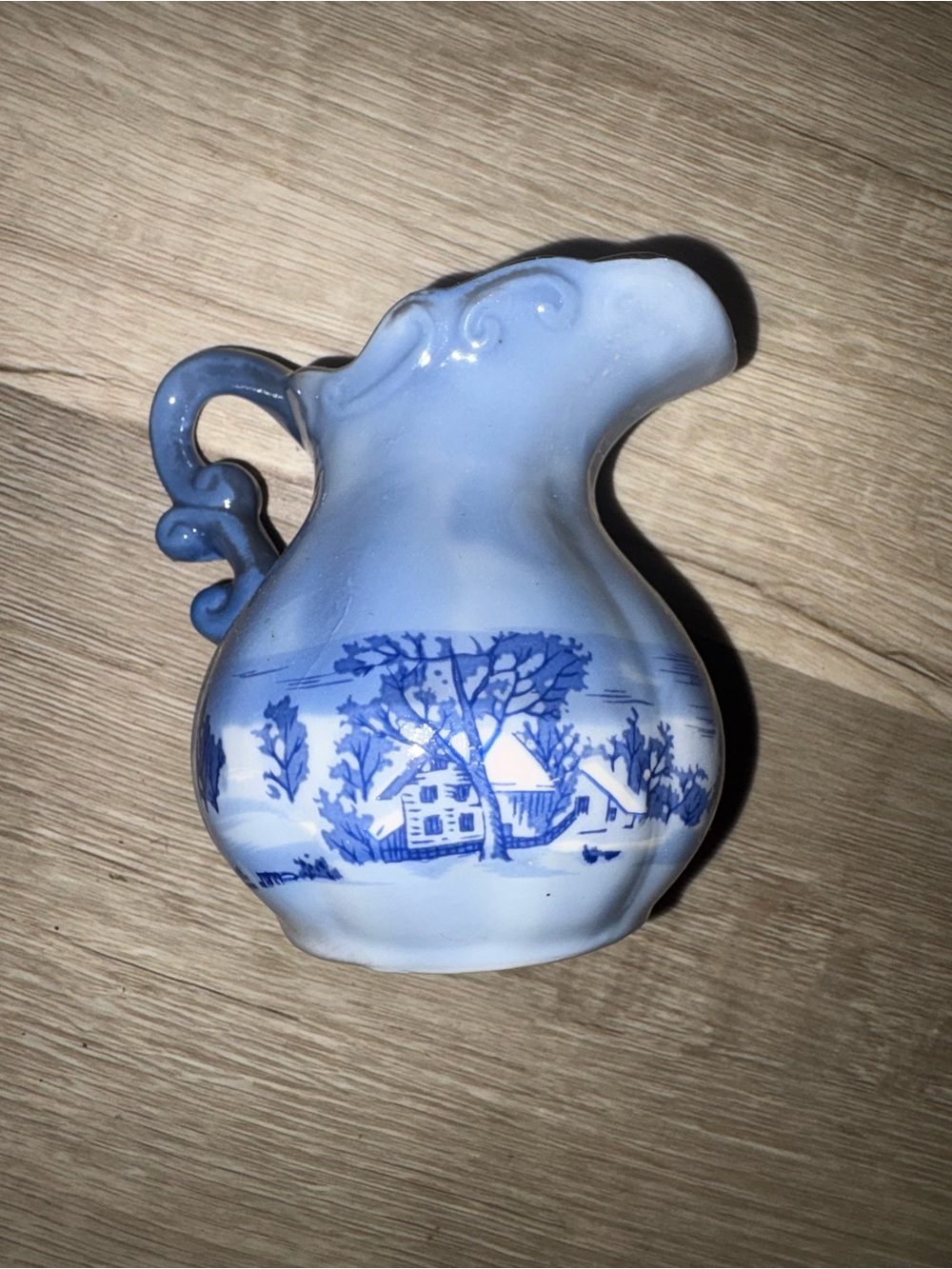 Vintage Blue and White Ceramic Creamer/ Mini Pitcher Decorative Home Art